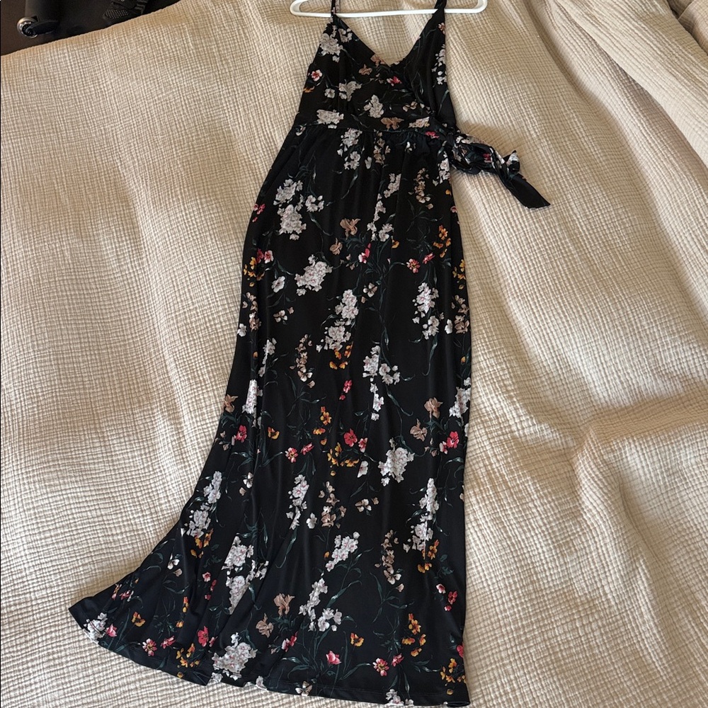 Kaileigh Black Floral Dress with Pink and Cream Flowers